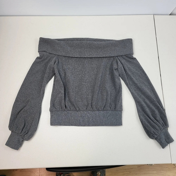 Privacy Please Top Off The Shoulder Charcoal Gray Knit Top Blouse Sz XS - Picture 2 of 10